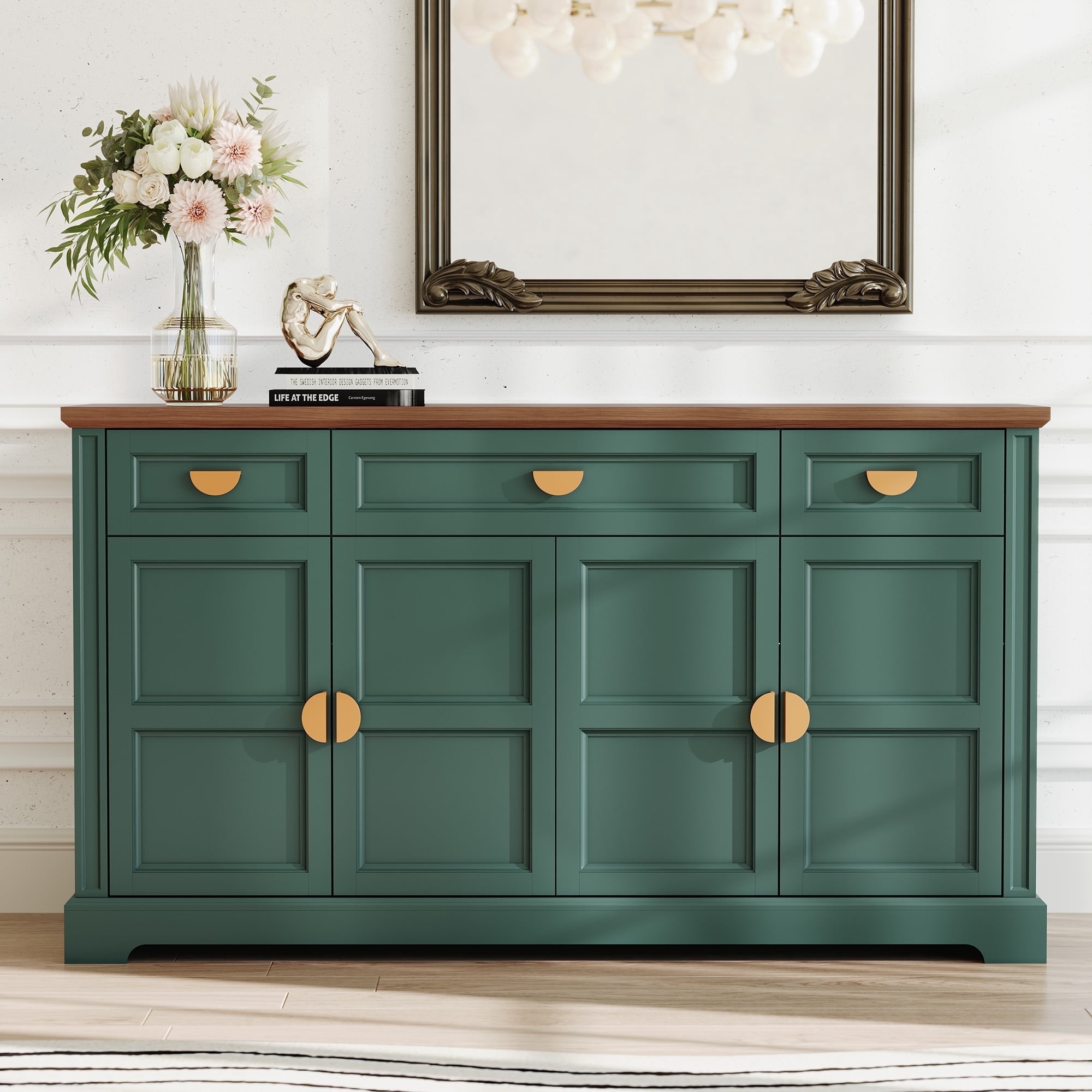 <週末価格>3ドア Low Cabinet 白　*送料込み HLR-59-W-Modern-Large-