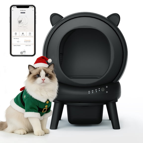 HLR 70L Smart Automatic Self-Cleaning Cat Litter Box, APP Control/Integrated Safety Protection, Cat Ears Design, Black