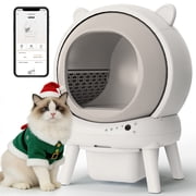 HLR 70L Smart Automatic Self-Cleaning Cat Litter Box, APP Control/Integrated Safety Protection, Cat Ears Design, White