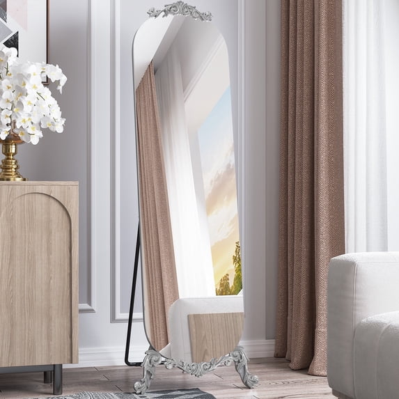 HLR 61.5"x 20" Full Length Mirror Arched Standing Floor Mirror Full Body Mirror, Silver