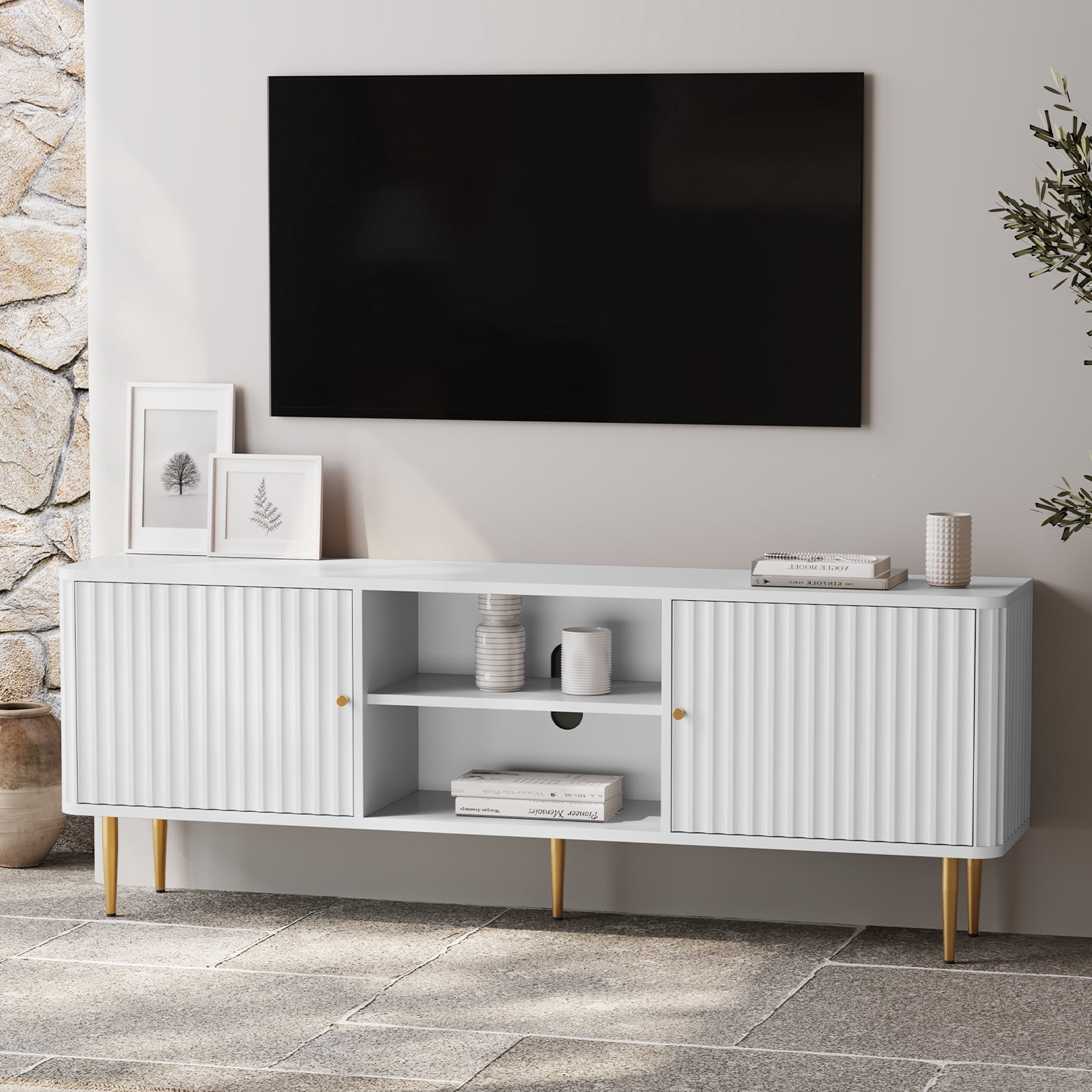 HLR, TV Stand, 55 inch, Fluted Modern with Storage - Walmart.com
