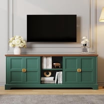 HLR 67” Modern TV Stand for TVs up to 75  inch, Shaker Style Television Console Table, Entertainment Center with Storage Cabinets, Wood Media Furniture for Living Room,Bedroom, Green