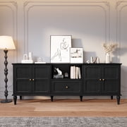 HLR Mid Century 67" TV Stand, for TVs up to 75", Living Room Entertainment Center with 4 Door Storage Cabinet, Black
