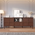 thumbnail image 1 of HLR Mid Century 67" TV Stand, for TVs up to 75", Living Room Entertainment Center with 4 Door Storage Cabinet, Brown, 1 of 11