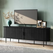 HLR 70" Mid Century TV Stand with Tambour Door for TVs up to 80", Entertainment Center with Storage, Black