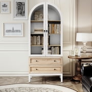 HLR 70" Tall Arched Bookshelf, Kitchen Pantry Storage Cabinet, 4-Tier Bookcase with 2 Doors for Living Room, Kitchen, Home Office, White