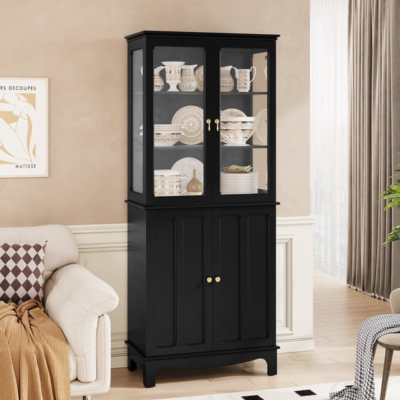 HLR 72" Modern Black Cupboard with Adjustable Shelves, Elegant Storage Cabinet