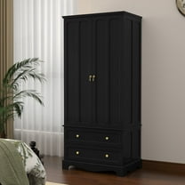 HLR 72" Tall Retro Wood Armoire Wardrobe Closet, Freestanding Cabinet with Hanging Rod for Bedroom, Black