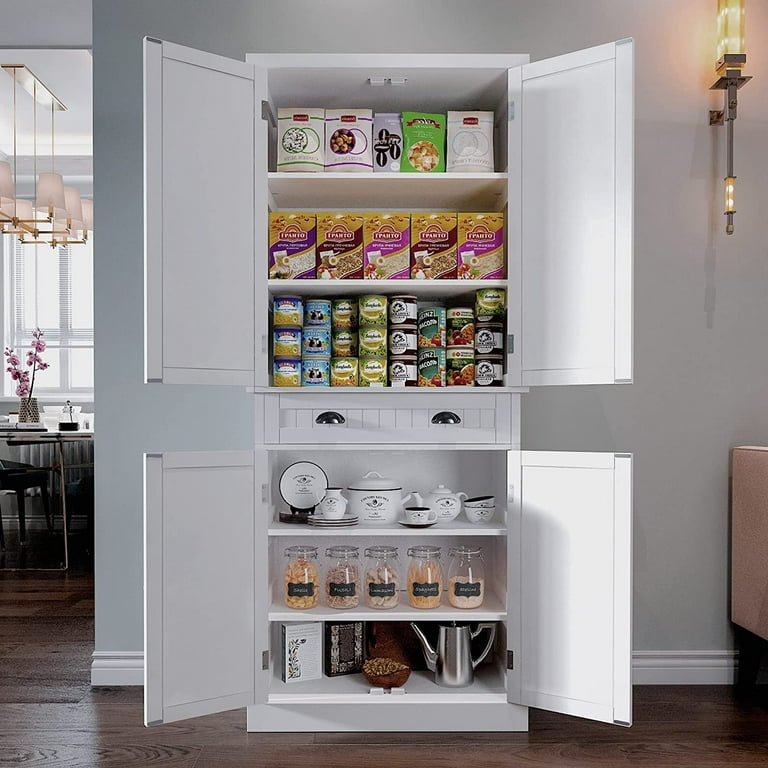 HLR 72 inches Kitchen Pantry Storage Cabinet, Pantry Cabinets with Drawer  and Adjustable Shelves, Kitchen Pantry for Bathroom, Livingroom, Dining  Room, White 