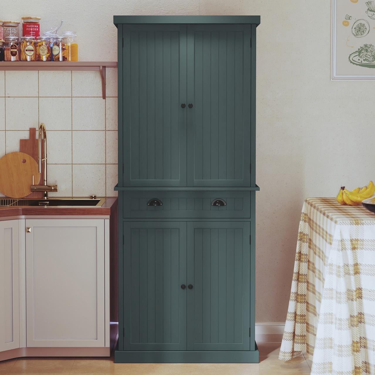 HLR 72" Tall Kitchen Pantry Cabinet with Drawer & Adjustable Shelves, Freestanding Storage Cabinet, Green