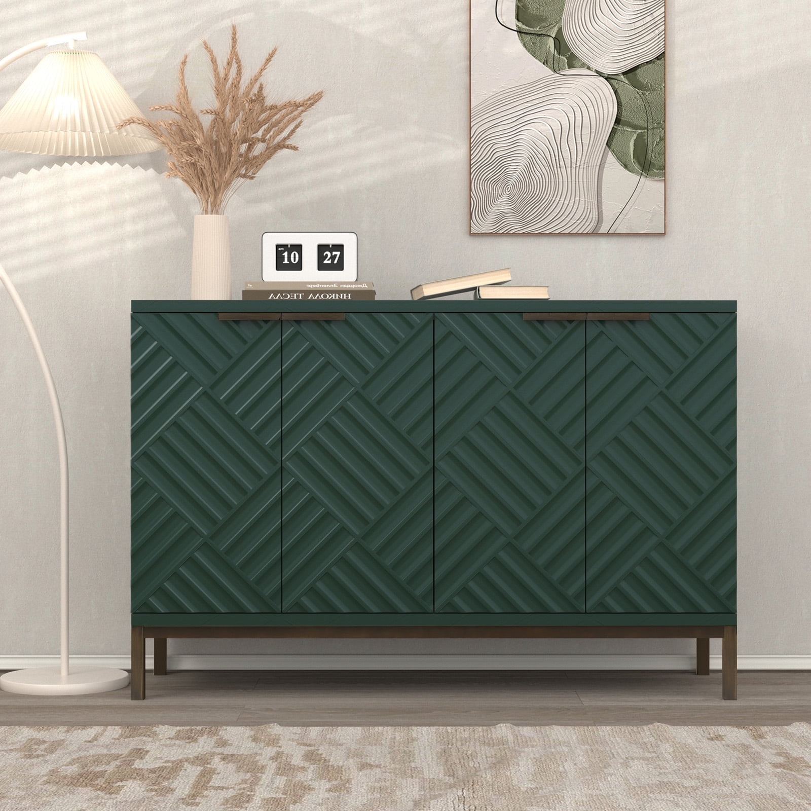 HLR Wooden Accent Cabinet, 4 Doors, 3D Pattern, 48 HLR Wooden Accent Cabinet, 4 Doors, 3D Pattern, 48