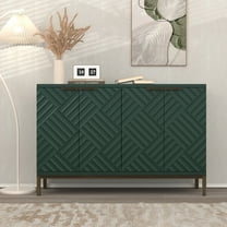 HLR Accent Cabinet with 4 Doors, 3D Pattern Farmhouse Style Sideboard Cabinet, 48" Buffet Cabinet with Storage for Living Room Entryway-Green