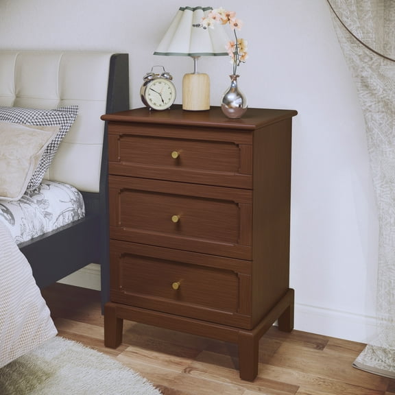 HLR Brown Mid-Century 3-Drawer Dresser with Storage, Tall Large Chest of Drawers for Bedroom, Hallway