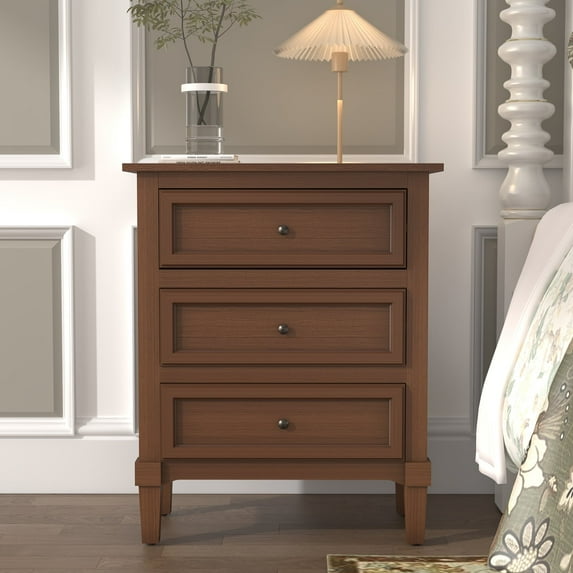 HLR Brown Modern 3-Drawer Nightstand with Storage, Already Assembled Wood Bedside Table End Table for Bedroom, Hallway