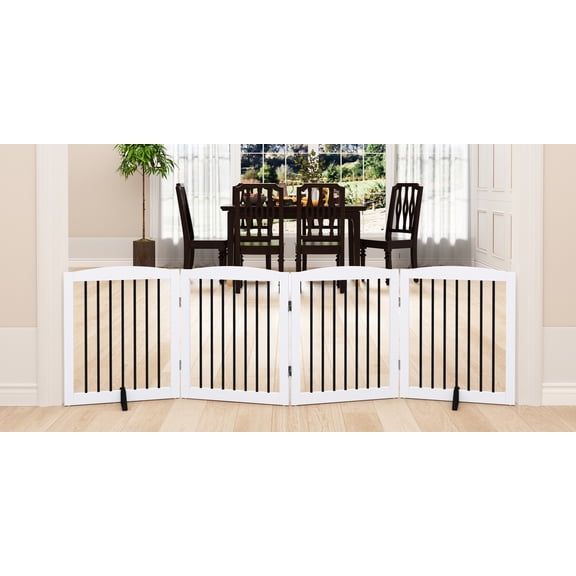 HLR Dog Pet Gate, Folding Wood Dog Door, Puppy Safety Fence with Support Feet, 24" Tall 4 Panels.
