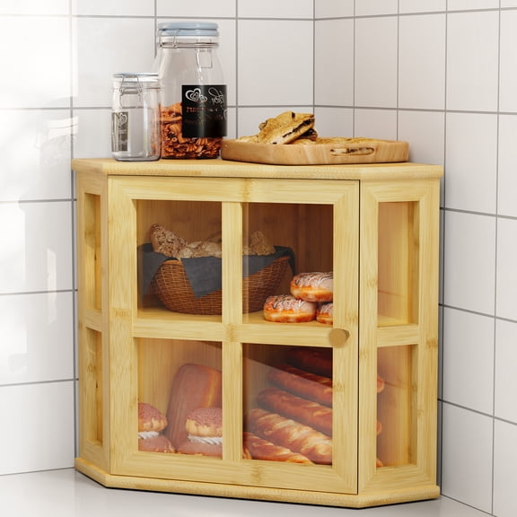 HLR Double Layer Bamboo Bread Box for Kitchen Counter, Large Capacity Bread Storage Bin with Acrylic Door,Brown
