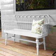 HLR Entryway Bench, Farmhouse Wood Dining Bench with Spindle Back, White