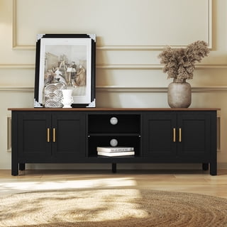HLR Farmhouse 63" TV Stand, for TVs up to 70", Living Room Wooden Entertainment Center with Storage, Black