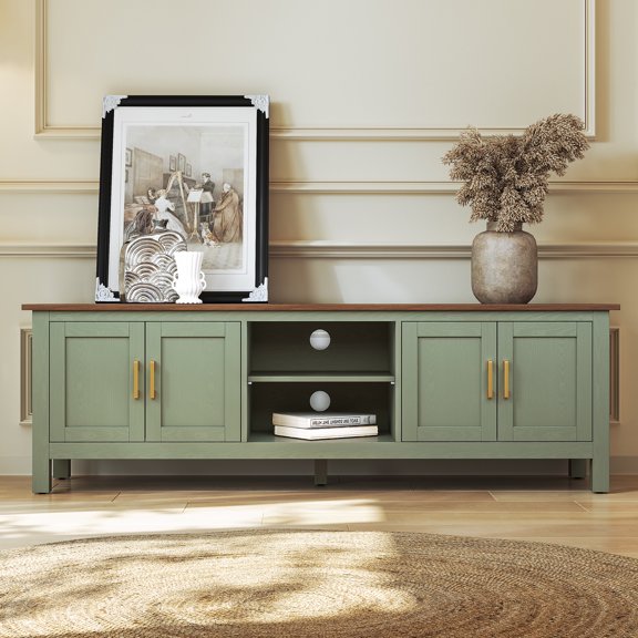 HLR Farmhouse 63" TV Stand, for TVs up to 70", Living Room Wooden Entertainment Center with Storage, Green
