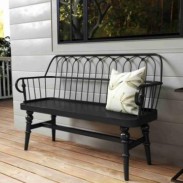HLR Farmhouse Entryway Bench, Spindle Back Wooden Dining Benches for Living Room, Mudroom, Black
