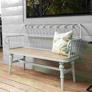 HLR Farmhouse Entryway Bench, Spindle Back Wooden Dining Benches for Living Room, Mudroom, Green
