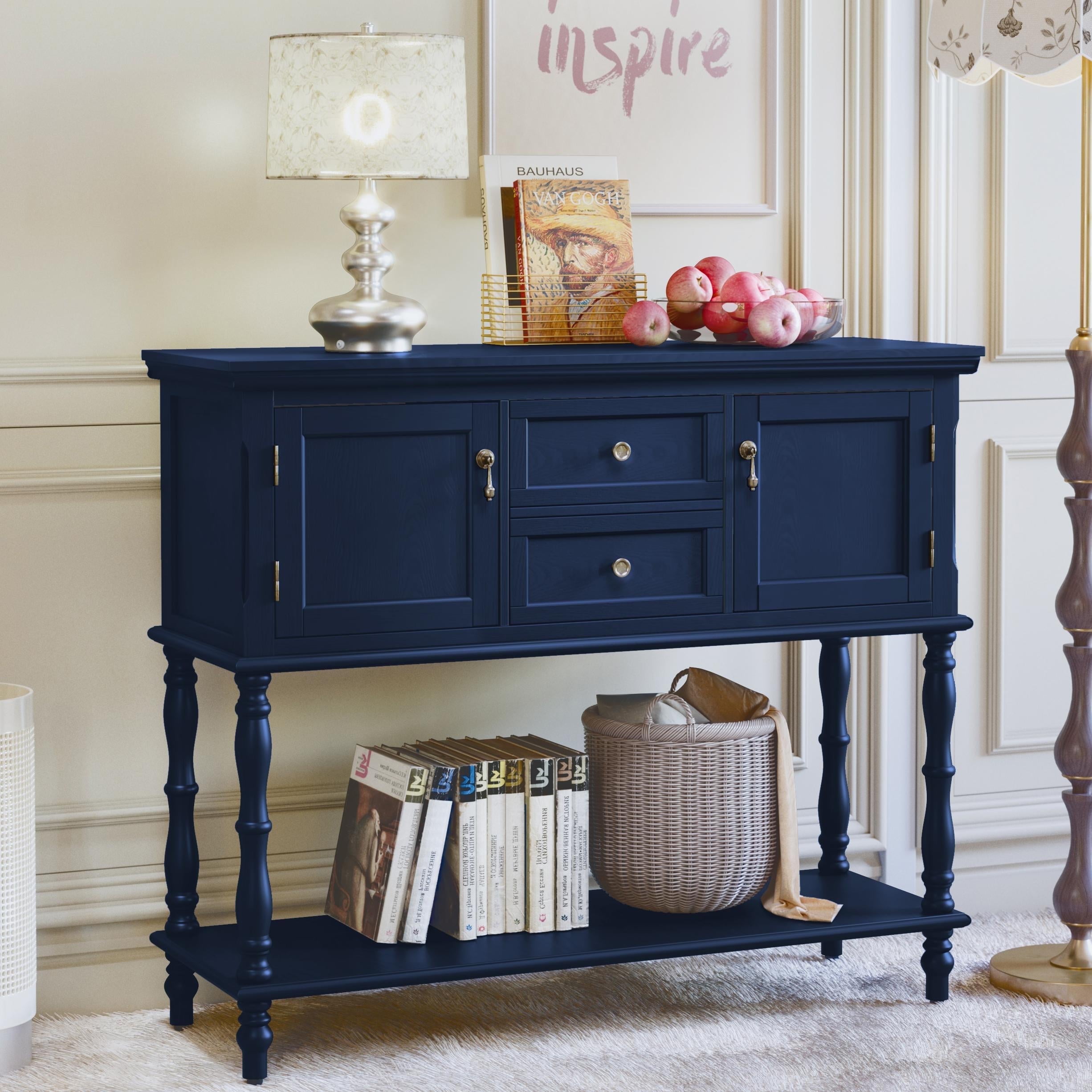 HLR Farmhouse Entryway Narrow Storage Console Table with 2 Drawers & 2 ...