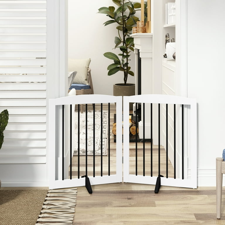 HLR Freestanding Pet Gate for Dogs Foldable Wooden Dog Gate Indoor Dog Gate for Stairs Doorways Step Over Pet Puppy Safety Fence with Support Feet