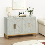HLR Green Accent Cabinet with Gold Trim, Storage Cabinet with 4 Doors, Modern Wooden Sideboard