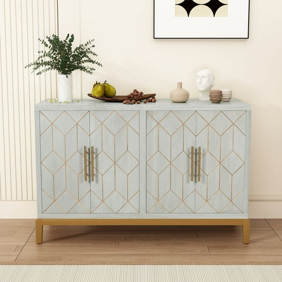 HLR 48" Modern Wood Credenzas & Sideboards with Gold Trim, Storage Cabinet with 4 Doors, Green