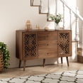 thumbnail image 1 of HLR Hollow-Carved Accent Cabinet with 3 Drawers And 2 Storage Doors, P2 grade MDF Brown, 1 of 7