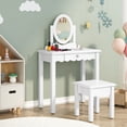 thumbnail image 1 of HLR Kids Vanity, 2 in 1 Princess Makeup Desk & Chair Set with  Detachable Mirror, Drawer, Wooden Pretend Play Dressing Table for Girls, White, 1 of 7