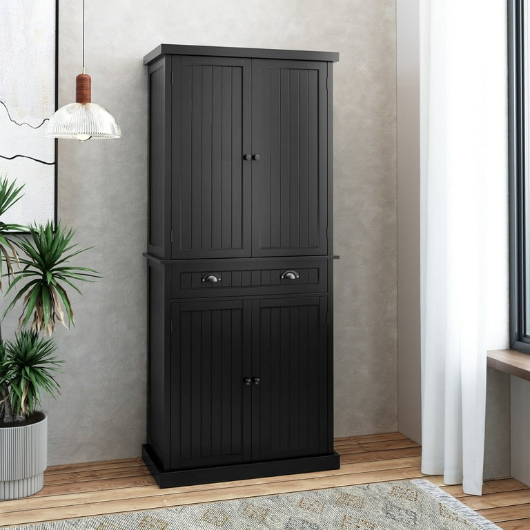 HLR Kitchen Pantry Storage Cabinet Tall Pantry Cabinet with Drawer for Kitchen Black