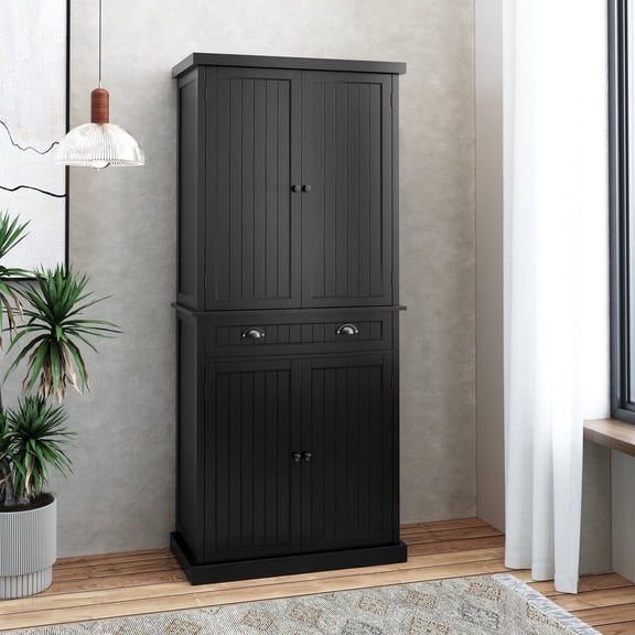 HLR Freestanding Durable Kitchen Pantry Storage Cabinet with Adjustable Shelves, Black
