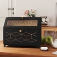 thumbnail image 1 of HLR Large Bread Box, Wood 2-layer Bread Box Storage for Kitchen Counter, with Bar Pattern Windows, Black, 1 of 7