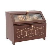 HLR Large Bread Box, Wood 2-layer Bread Box Storage for Kitchen Counter, with Bar Pattern Windows, Brown