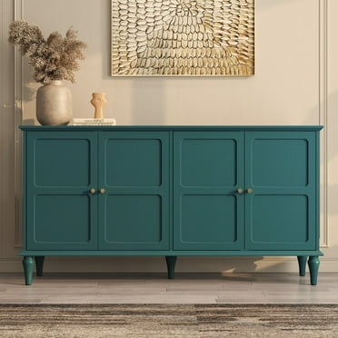 HLR Mid Century 58'' Wood 4 Door Sideboard Buffet Cabinet for Living Dining & Bedroom (Green)