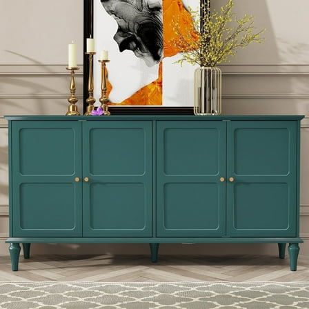 HLR Mid Century 58" Wood 4 Door Sideboard Buffet Cabinet with Storage for Living Dining (Green)