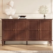 HLR Mid Century 58" Wood 4 Door Sideboard Buffet Cabinet with Storage for Living Dining Brown