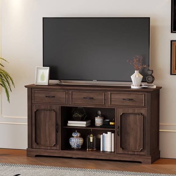 HLR Mid Century 60" TV Stand for TV up to 65", Entertainment Center with Drawers Storage for Living Room, Brown