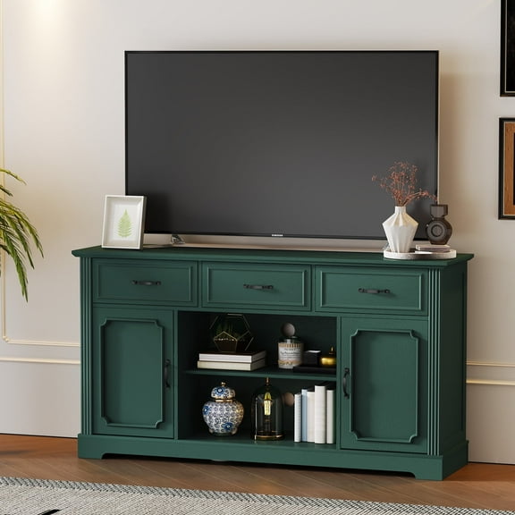 HLR Mid Century 60" TV Stand for TV up to 65", Entertainment Center with Drawers Storage for Living Room, Green