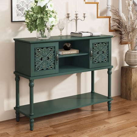 HLR Modern 42" Console Table with Storage, Entryway Table Wood Behind Couch with Shelves for Living Room, Green