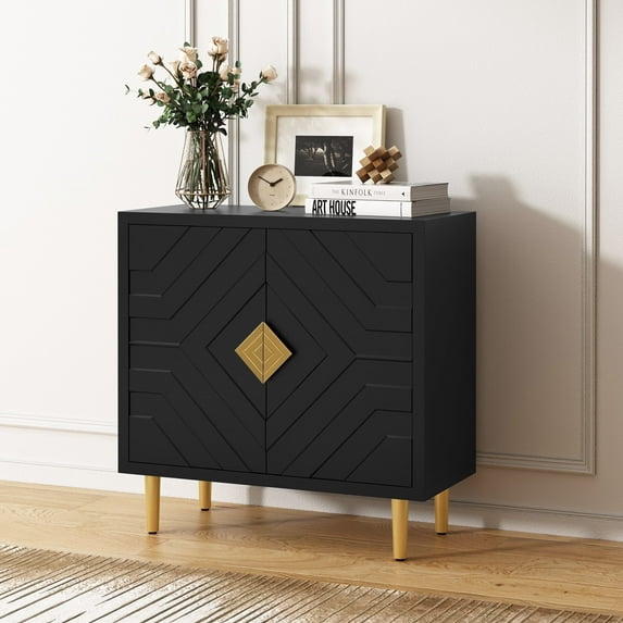 HLR Modern Accent Storage Cabinet with 2 Doors, Kitchen Buffet Sideboard for Dining Room, Black