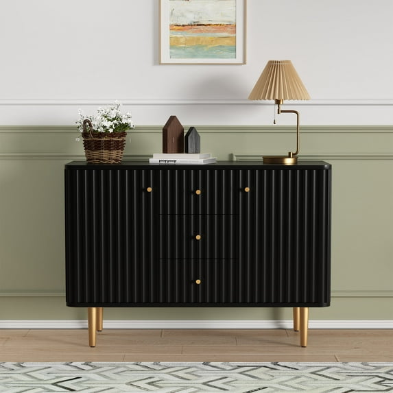 HLR Modern Credenzas & Sideboards with 2 Doors and 3 Drawers for Living Room, Bedroom, Black