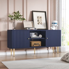 HLR Modern Fluted 55" TV Stand for 65 Inch TV, Entertainment Center with Storage, TV Console for Living Room, Blue