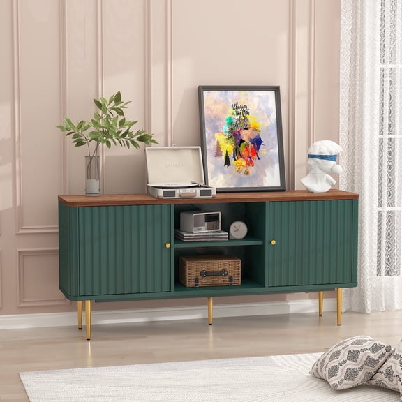 HLR Modern Fluted 55" TV Stand for 65 Inch TV with Storage, Entertainment Center for Living Room, Green