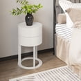 thumbnail image 1 of HLR Modern Round Wood Nightstand with Drawer, 2-Tier End Table for Living Room, Bedroom, White, 1 of 7