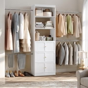 HLR 4-10 ft Adult Armoire, Mid-Century Modern Closet Organizer with Adjustable Hanging Rods, White