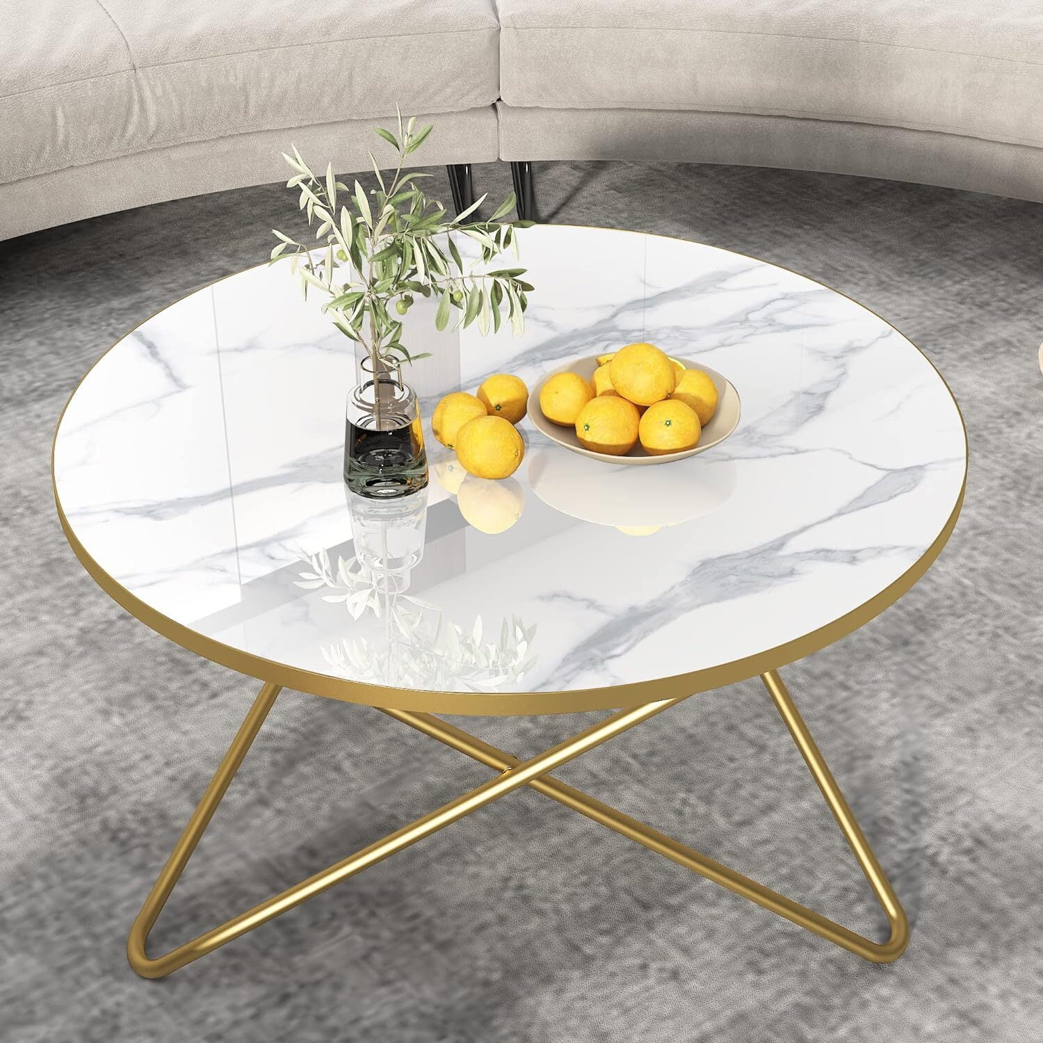 HLR Round Coffee Table with White Faux Marble Top - Walmart.com