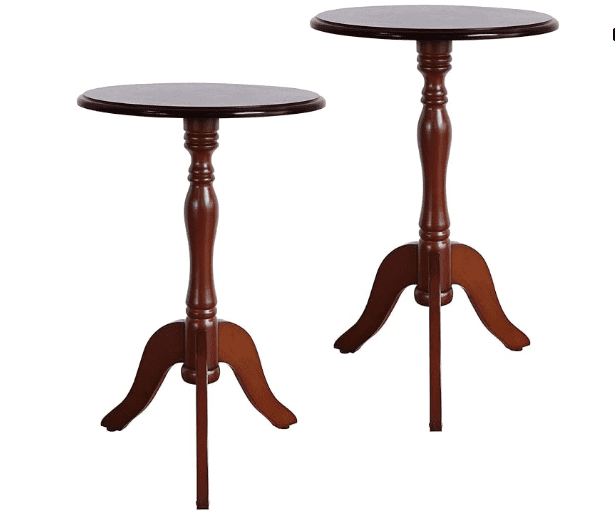 HLR Round Small End Table Set of 2, Wooden Pedestal Side Coffee Table, 2pcs Vintage Accent Nightstand for Living Room, Bedroom, Entryway, Dark Brown