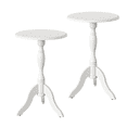 thumbnail image 1 of HLR Round Small End Table Set of 2, Wooden Pedestal Side Coffee Table, 2pcs Vintage Accent Nightstand for Living Room, Bedroom, Entryway, Pure White, 1 of 11